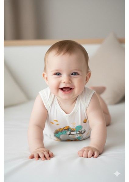 Erkek Bebek Zıbın Badi %100 Pamuk Deniz Temalı Baskılı Kolsuz Alttan Çıtçıtlı Yumuşak fiyatları