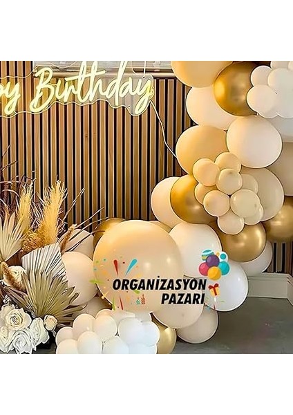 Pazarı ^^ Doğum Günü Konsepti *krom Gold*deniz Kumu*beyaz* 100 Lü Balon Zinciri Parti Seti indirimleri
