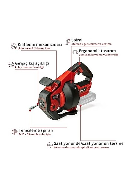 Akülü Boru Açma Makinesi Te-Da 18/760 Li-Solo Power X-Change (18 V, Li-Ion, 7,6 M Temizlik Spirali, 16-55 mm Çapındaki Borular Için Uygun, Akü ve Şarj Cihazı Dahil Değildir) - 4514160 modelleri