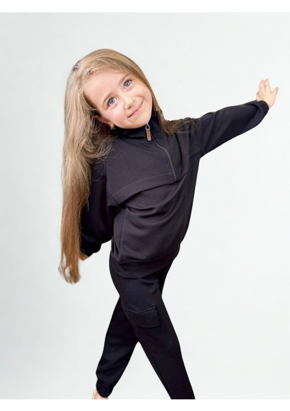 Fermuarlı Kargo Cepli Kız Çocuk Takım Siyah fiyatları