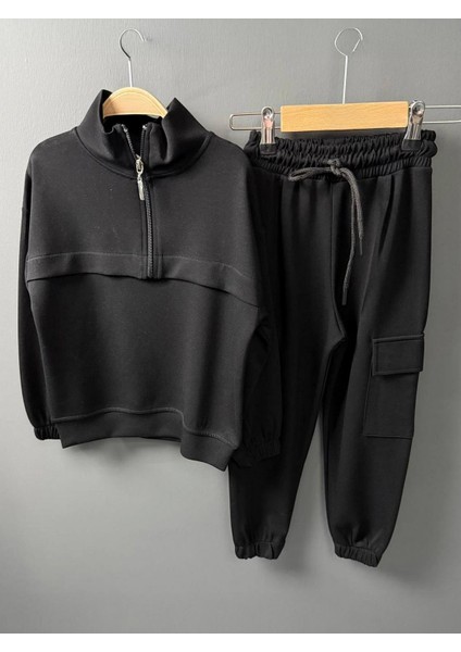 Fermuarlı Kargo Cepli Kız Çocuk Takım Siyah fırsatları
