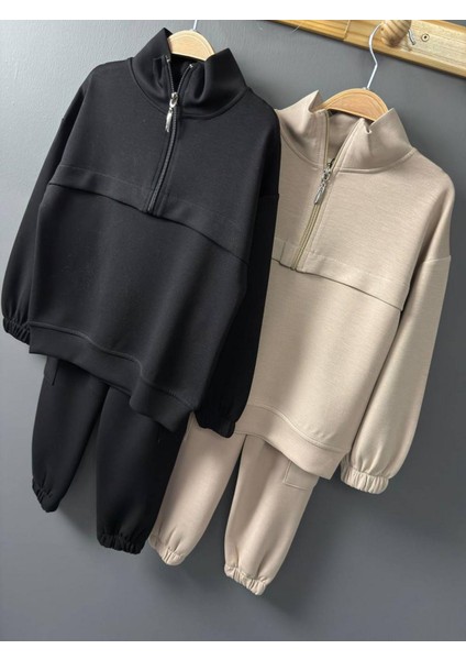 Fermuarlı Kargo Cepli Kız Çocuk Takım Siyah