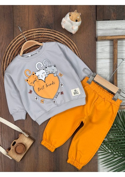 Pamuklu Mevsimlik Kedicik Detaylı 2li Kız Bebek Takım