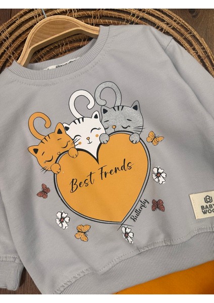 Pamuklu Mevsimlik Kedicik Detaylı 2li Kız Bebek Takım fırsatları