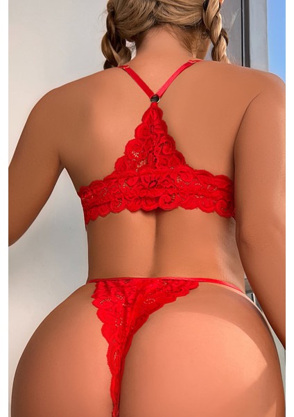 Kadın Kırmızı Sırtı Dantel ve Ip Detaylı Şık Sütyen Külot Takımı - Modern, Konforlu ve Günlük Kombinlere Uygun fiyatları