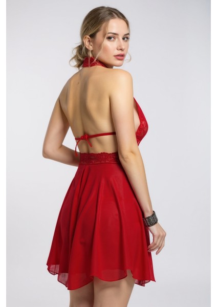 Kadın Kırmızı Çapraz Bağlı Kısa Tül Dantel Gecelik - Modern ve Şık Tasarım fiyatları