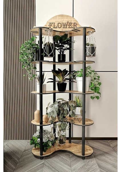 Çiçeklik Saksılık Meşe - Modern Siyah Ahşap Ayaklı, Siyah Renkli Retro Tasarım, Ev ve Ofis Dekorasyonuna Uygun, Çok Katlı Bitki Standı, Saksı Raf Ünitesi