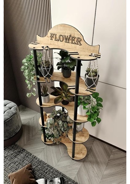 Çiçeklik Saksılık Meşe - Modern Siyah Ahşap Ayaklı, Siyah Renkli Retro Tasarım, Ev ve Ofis Dekorasyonuna Uygun, Çok Katlı Bitki Standı, Saksı Raf Ünitesi fiyatları