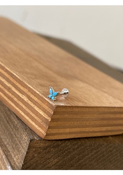 925 Ayar Gümüş Turkuaz Taşlı Kelebek Kıkırdak Helix Tragus Duak Piercingi Gümüş Piercing fiyatları