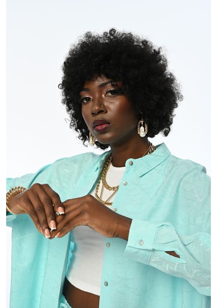 Kadın Oversıze Kesim Desenli Mint Renk Gömlek fiyatları