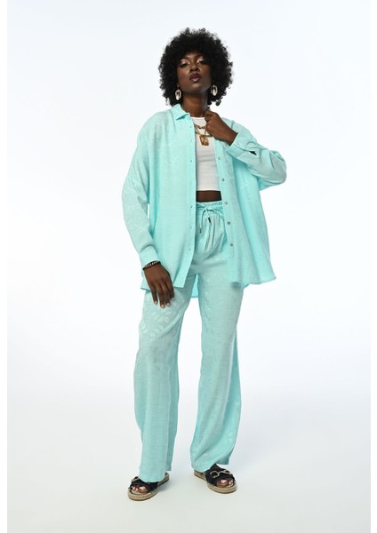 Kadın Oversıze Kesim Desenli Mint Renk Gömlek fırsatları