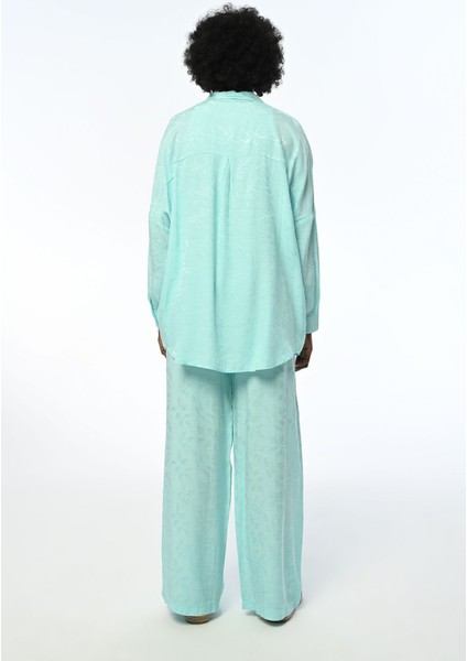 Kadın Oversıze Kesim Desenli Mint Renk Gömlek indirimleri