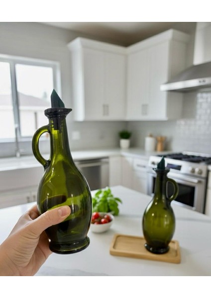 Ikili Ahşap Standlı Cam Zeytinyağlık & Sirkelik – Şık Tasarım (500ML x 2) Bambu Tarzı Yağlık - Yağdanlık