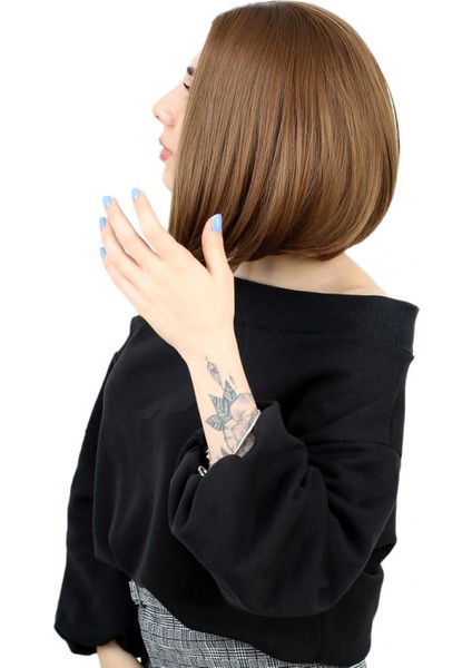 Kahkülsüz Düz Kısa Fiber Sentetik Peruk - Kumral modelleri