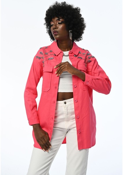 Kadın Robası Taş Işlemeli Gabardin Ceket