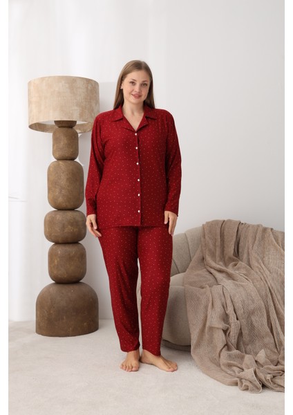 Boyraz Battal Beden Gömlek Yaka Önü Düğmeli Pijama Takımı