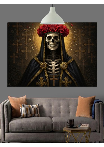 Çiçek Taçlı Iskelet Dekoratif Kanvas - Mdf Ahşap Tablo modelleri