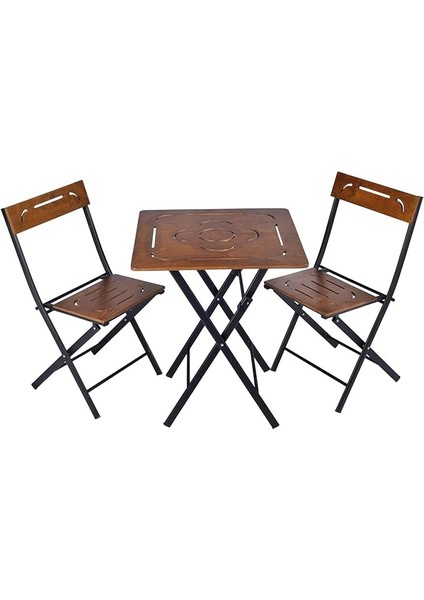 Doğal Ahşap Katlanabilir Bistro Bahçe & Balkon Seti Ceviz