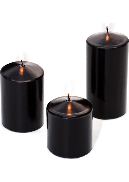 Siyah Silindir Mum Seti (5,5 cm -7,5 Cm-10 Cm)
