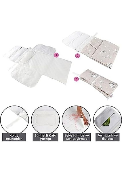 Baby&apos;ness Çanta Boy Alt Değiştirme Bakım Seti, Sıvı Geçirmez, Leke Tutmaz, Aydede Desenli, Desenli, Bej, 70X35CM modelleri