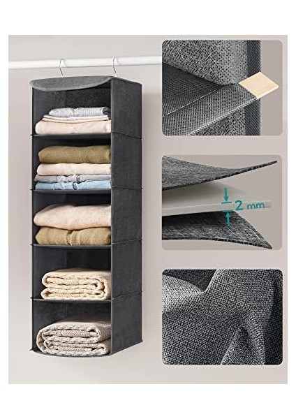 Askılı Saklama Düzenleyici, 2&apos;li Set Askılı Saklama Rafları, Katlanabilir Giysi Düzenleyiciler, Metal Kancalı, Bambu Çubuklu, Desenli, Gri RCH005G02 fiyatları