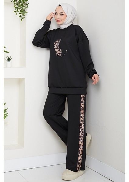 Kaplan Nakışlı Oysho Ikili Takım 1648 - Siyah