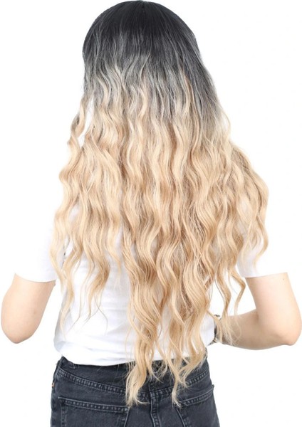 Perçemli Uzun Su Dalgası Fiber Sentetik Peruk - Siyah / Balköpüğü Ombreli modelleri