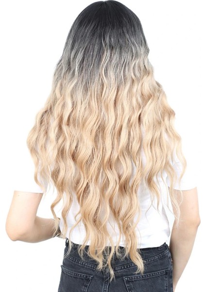 Perçemli Uzun Su Dalgası Fiber Sentetik Peruk - Siyah / Balköpüğü Ombreli fırsatları