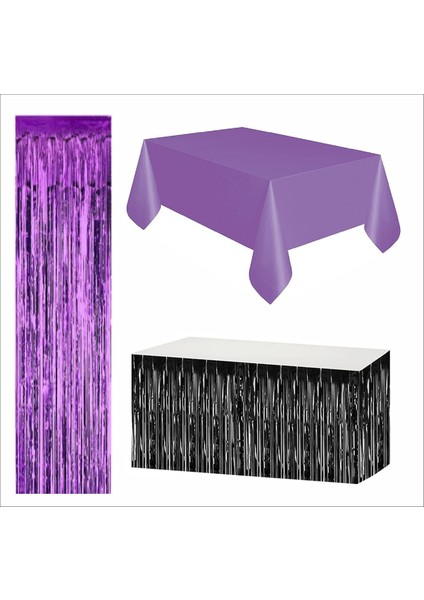 Mor Masa Örtüsü, Siyah Masa Eteği, Mor Arka Fon