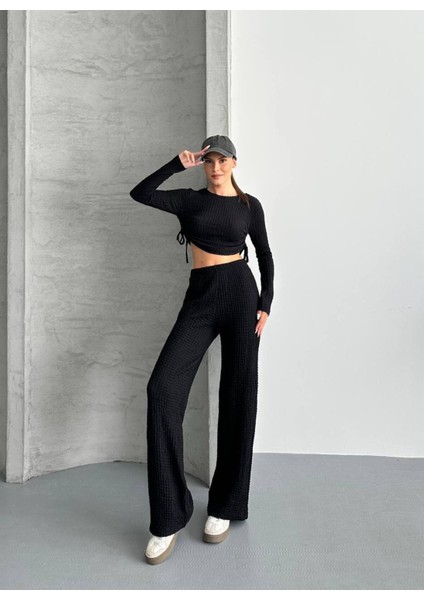 Kadın Beli Bağlama Detaylı Alt Üst Bürümcük Gofre Ikili Takım fiyatları