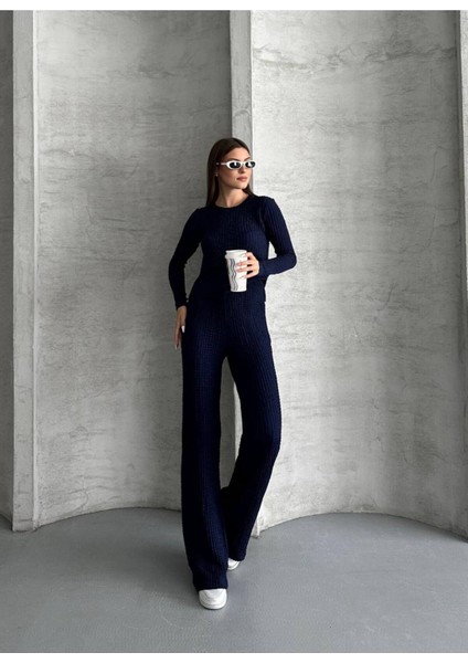 Kadın Beli Bağlama Detaylı Alt Üst Bürümcük Gofre Ikili Takım