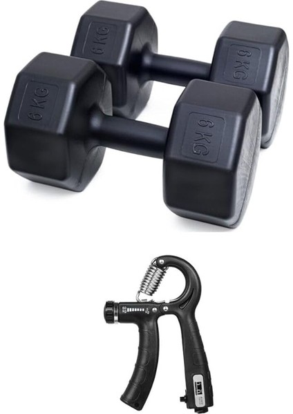 Ps Spor 6 kg Dambıl x 2 Adet = 12 kg + Sayaçlı Ayarlanabilir El Yayı Siyah