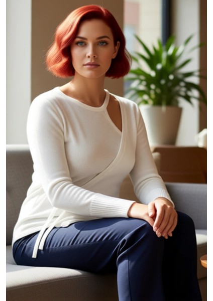 Kadın Triko Bluz Bağlamalı Detaylı Bisiklet Yaka Ince Kumaş Regular Fit Uzun Kol Kaliteli Şık fırsatları