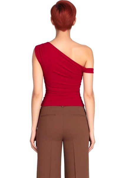 Kadın Yazlık Bluz Fitted Asimetrik Yaka Düşük Kol Dokuma Sandy Polyester Elastan Karışımı fiyatları