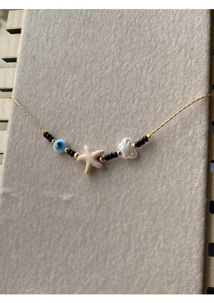 Gold Siyah Taşlı Beyaz Deniz Yıldızlı Bileklik fiyatları