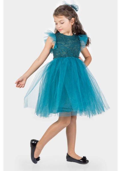 Roza Dantel Tütü Kız Çocuk Abiye Elbise MNK0546 - Mavi - 7 Yaş fiyatları