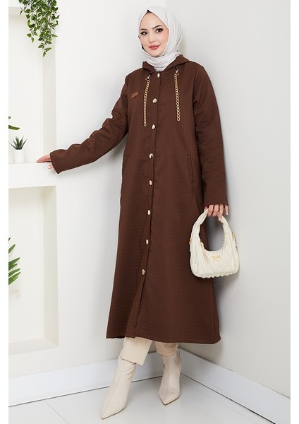 Zincir Detay Düğmeli Kapitone Kap 1647 - Kahve