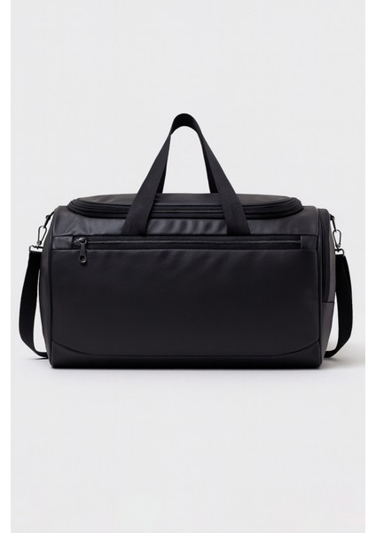 Siyah Suni Deri Yan Ayakkabı Bölmeli Unisex Geniş Hacimli Seyahat Spor Fitness Spor Çantası - 00124 modelleri