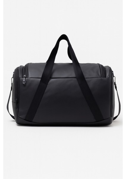 Siyah Suni Deri Yan Ayakkabı Bölmeli Unisex Geniş Hacimli Seyahat Spor Fitness Spor Çantası - 00124 indirimleri