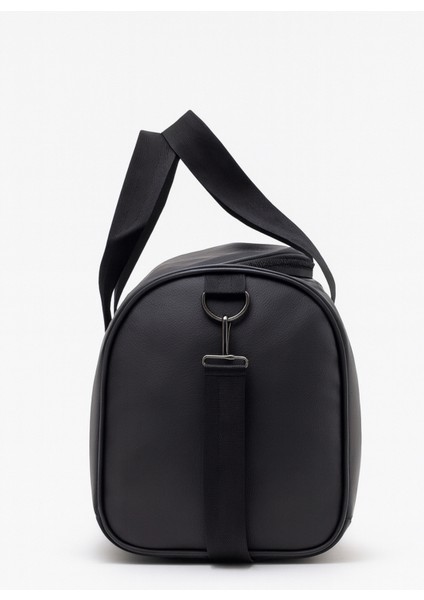 Siyah Suni Deri Yan Ayakkabı Bölmeli Unisex Geniş Hacimli Seyahat Spor Fitness Spor Çantası - 00124