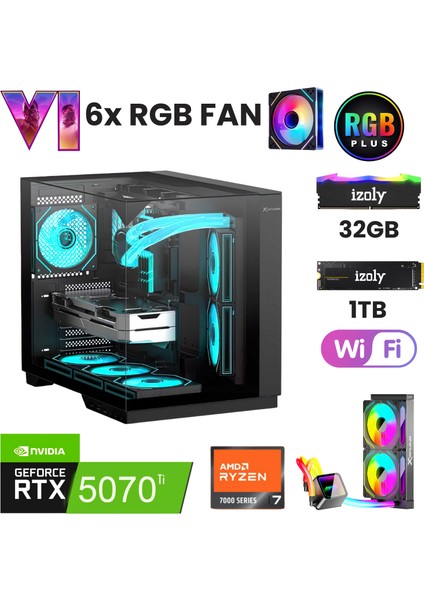 Elite Ryzen 7 7800X3D 32GB Ram 1tb M.2 SSD RTX5070TI 16GB 240MM Rgb Sıvı Soğutma Oyuncu Masaüstü Bilgisayarı