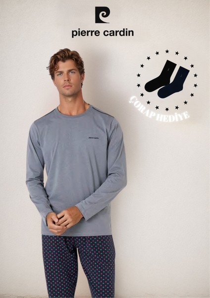 Erkek %100 Pamuk Uzun Kol Logo Detaylı & Lisanslı Pijama Takımı (2 Adet Hediye Çorap) L1.PC.6099.001