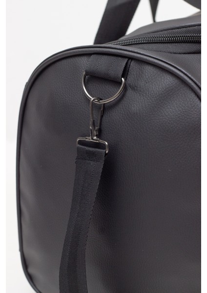 Siyah Suni Deri Yan Ayakkabı Bölmeli Unisex Geniş Hacimli Seyahat Spor Fitness Spor Çantası - 00124