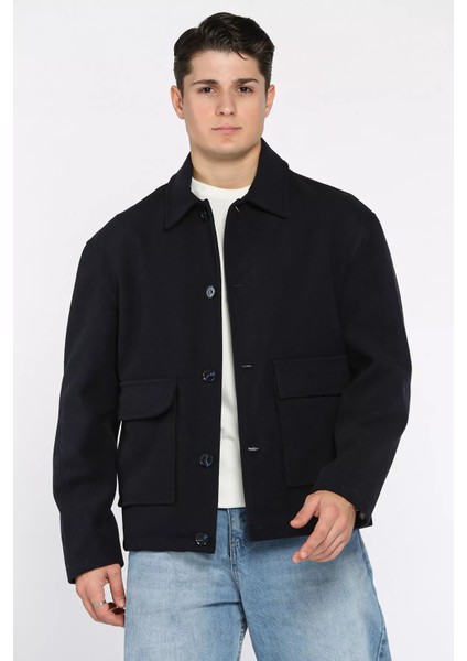 Düğmeli Cep Detaylı Erkek Kaşe Kaban P-00018810