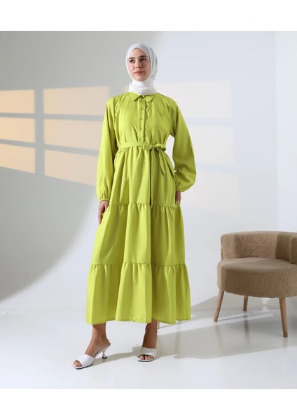 Kadın 100% Pamuk Viskon Desenli Yeşil Tesettür Elbise modelleri