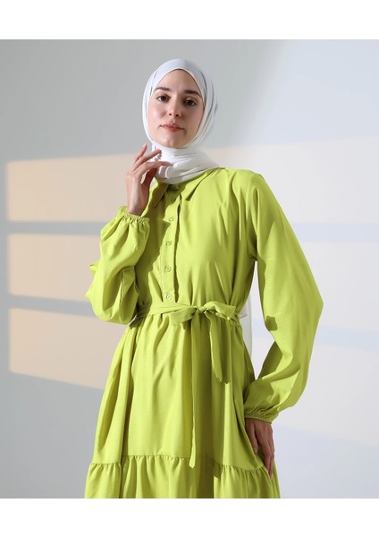 Kadın 100% Pamuk Viskon Desenli Yeşil Tesettür Elbise fırsatları