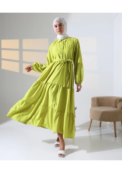 Kadın 100% Pamuk Viskon Desenli Yeşil Tesettür Elbise indirimleri