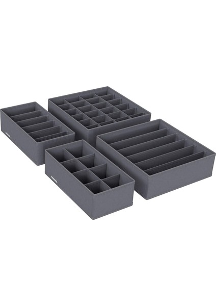 Iç Giyim Saklama Kutuları, Çekmece Organizatörü, Dolap Organizeri, Katlanabilir, Sütyen, Iç Çamaşırı, Çorap, Kravat Için Katlanır Kutu, Kumaş Kutu 4&apos;lü Set Gri, RUS04GY