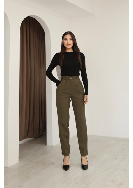 Kadın Haki Dar Kesim Kumaş Pantolon fiyatları