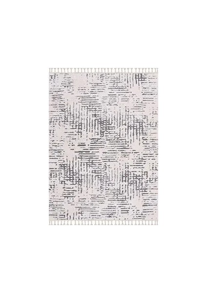 Binefar Modern Beyaz Gri Polyester Pamuk Tabanlı Makine Halısı